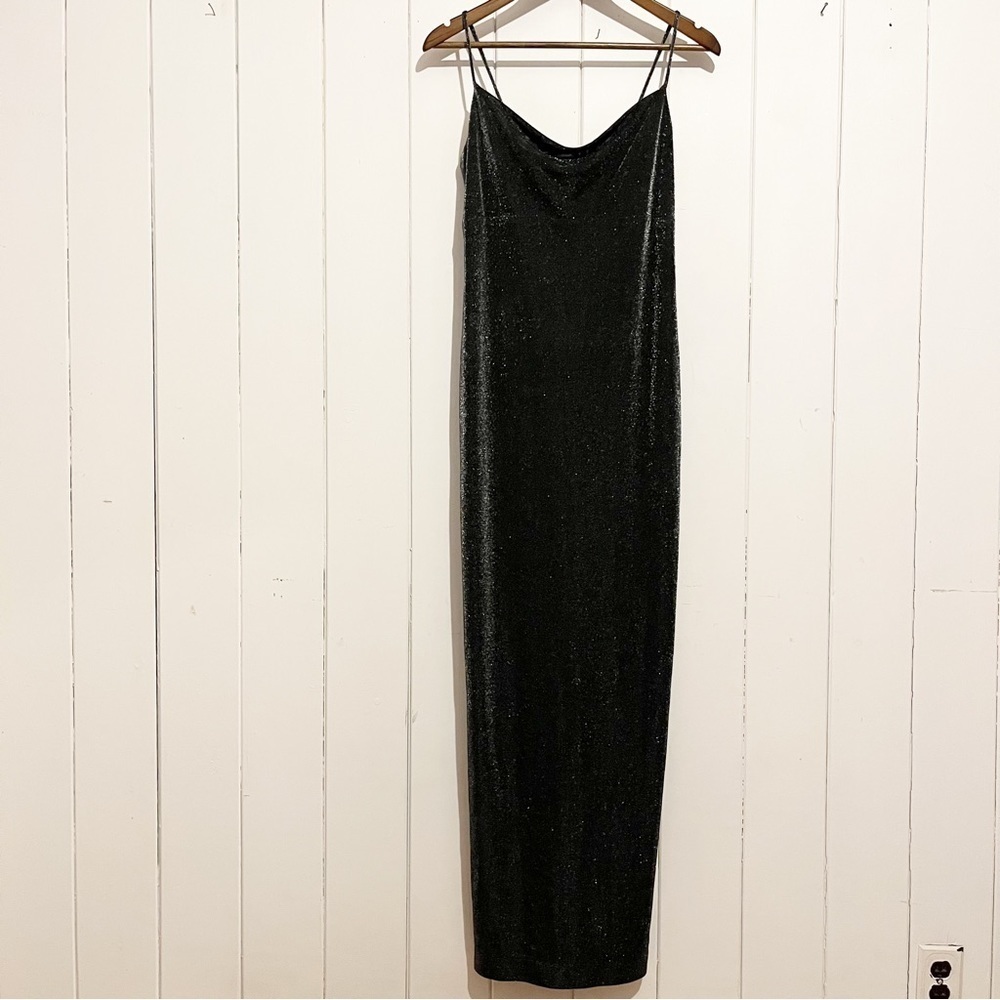 Black Sparkle Slip Maxi Dress -  Sleeveless Cowl Neck